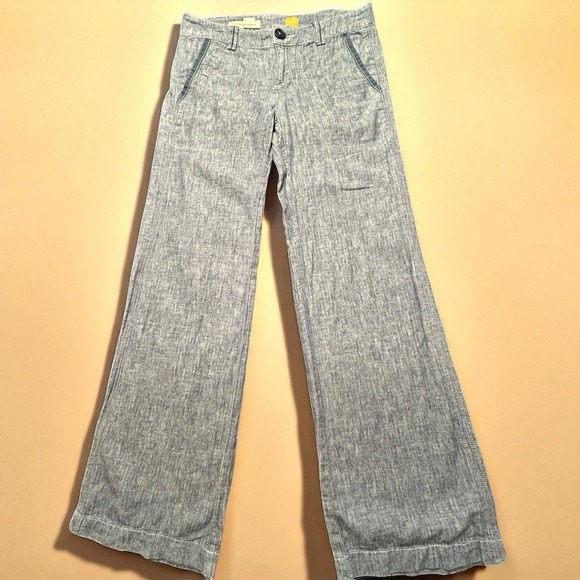Pilcro Women's Wide Leg Pants Blue Herringbone Linen Blend 30x31 - Picture 1 of 9
